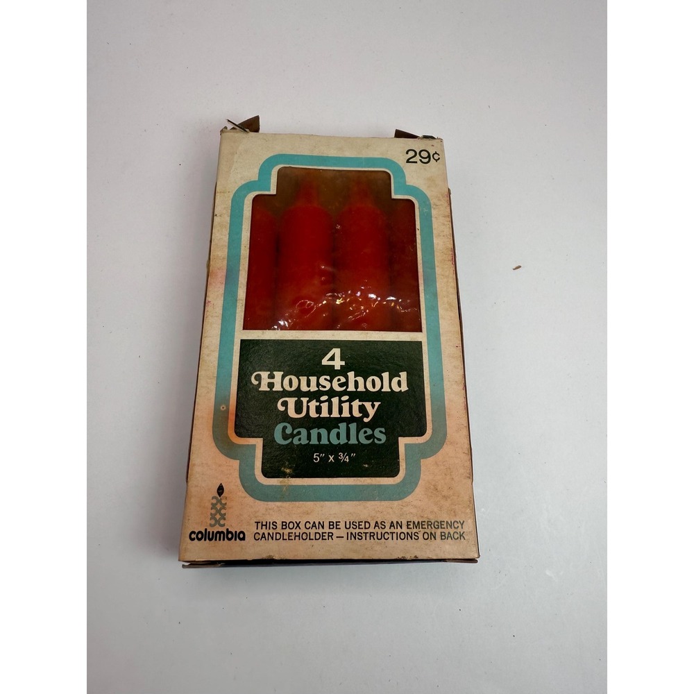 Vintage‎ Columbia Household Utility Candles 4 Red 5" Emergency Holder Box
